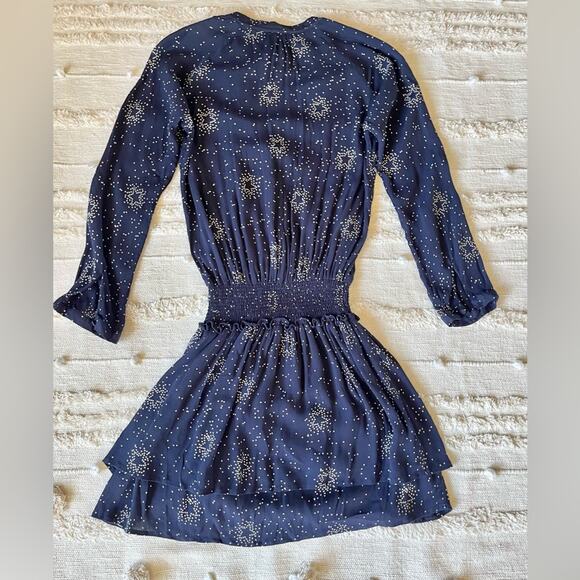Rails Jasmine Star Mini Dress In Navy Nova Smocked Long Sleeve small - Picture 10 of 14
